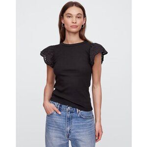 GAP Ribbed Eyelet Flutter Sleeve T-Shirt